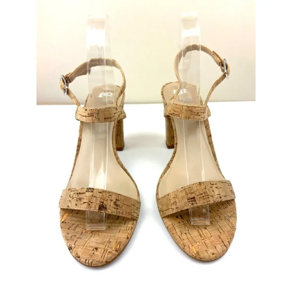BP Cork Block Heeled Open Toe Strappy Slingback Sandals Size 9